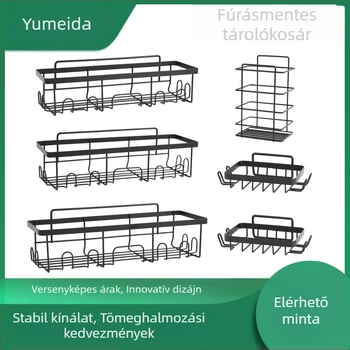 Kovácsoltvas fürdőszobai tároló fúrás nélküli szerelvénnyel, kozmetikumok, szappan és konyhai eszközök számára