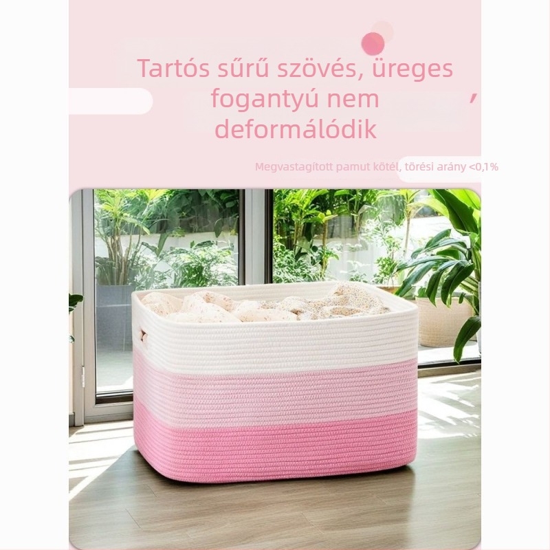Nagy méretű pamutfonálból készült tárolókosár, összecsukható, téglalap alakú, ruhák és hálószobai tárolásra