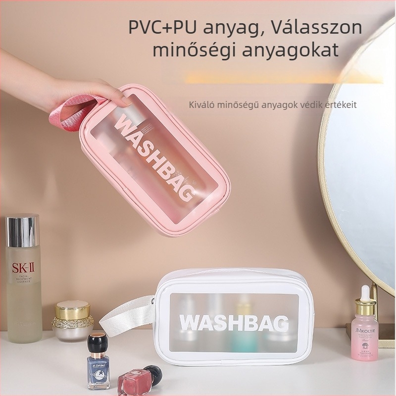 PVC kozmetikai táska PU bőrrel, nagy kapacitású utazási neszesszer
