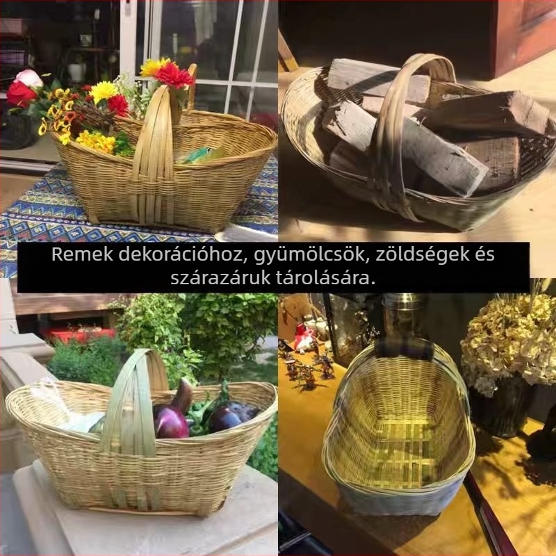 Kézzel font bambusz tojáskosár, retro vidéki stílus, légáteresztő, hordozható kosár zöldségekhez és élelmiszerekhez otthon