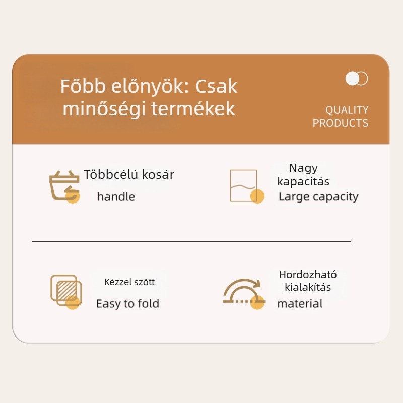 Pamutkötélből készült tároló kosár, nordic stílusban, egyszínű, kozmetikumokhoz; felakasztható és hordozható.