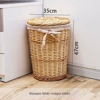 Nagy méretű kerek fonott mosókosár tetővel