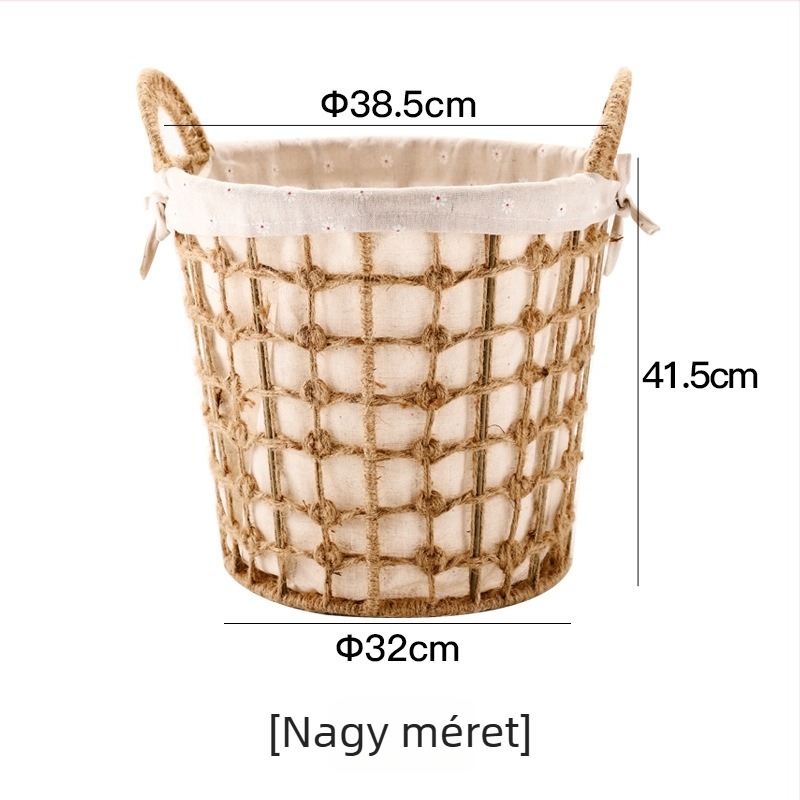 Nagy méretű kerek fonott mosókosár tetővel