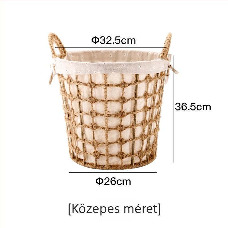 Nagy méretű kerek fonott mosókosár tetővel