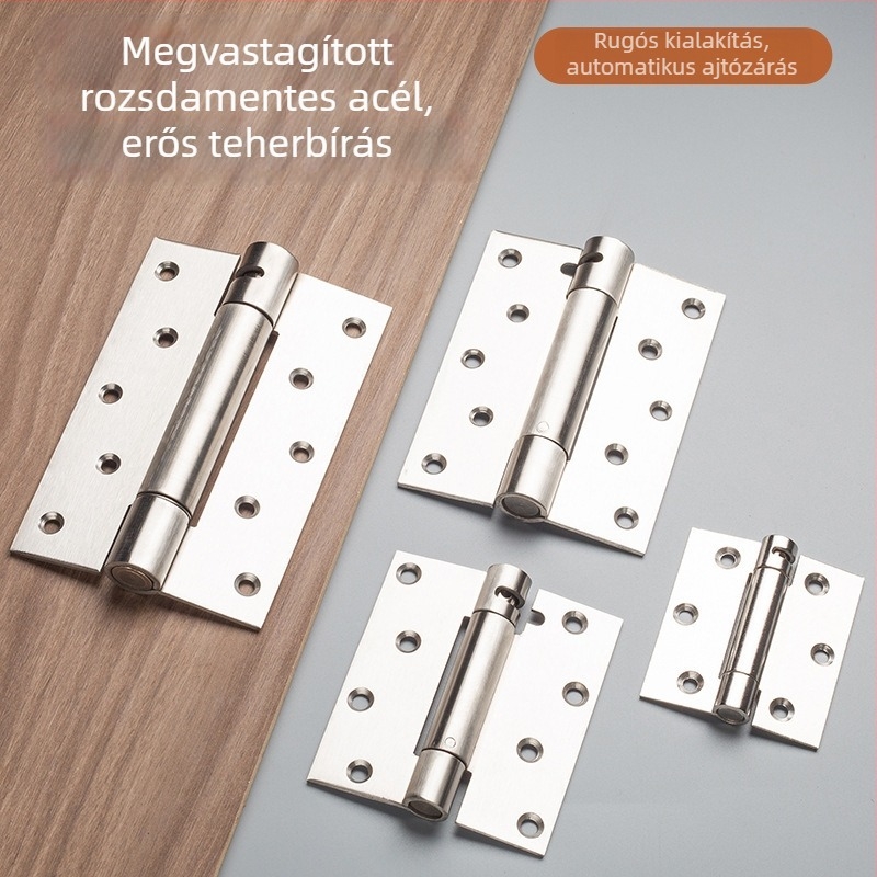 Rozsdamentes acél dupla nyitású ajtózsanér faajtókhoz, belső és külső használatra, egy- és kétszárnyú nyitás, megerősített zárómechanizmus