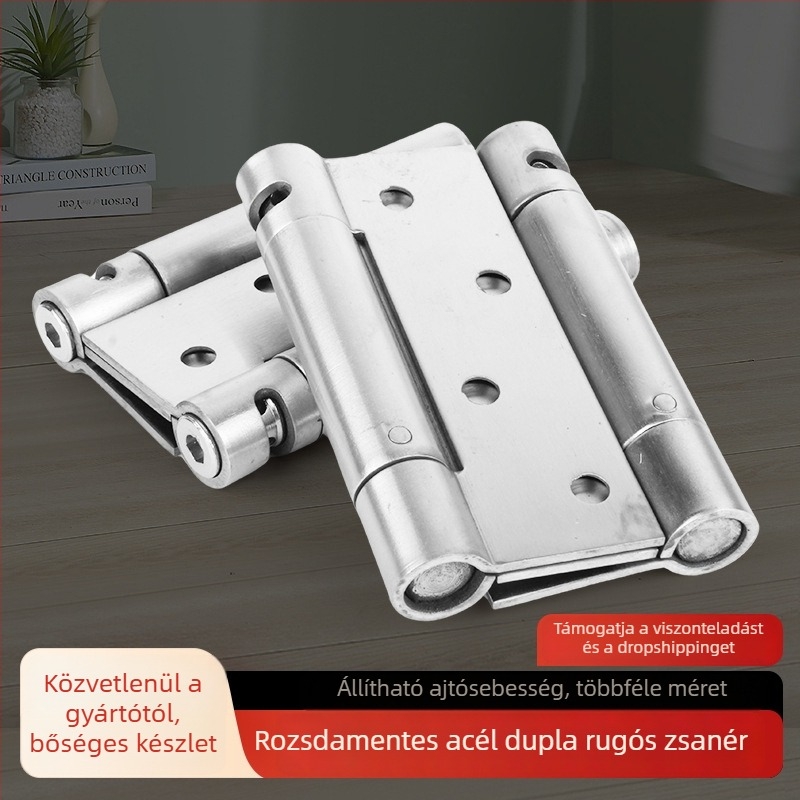 Rozsdamentes acél dupla nyitású ajtózsanér faajtókhoz, belső és külső használatra, egy- és kétszárnyú nyitás, megerősített zárómechanizmus