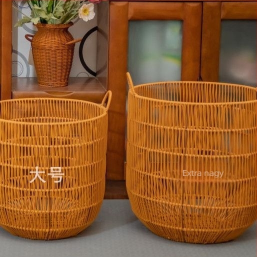 Kézzel készített, vízálló rattanhatású mosókosár hálószoba és fürdőszoba számára, japán stílusban