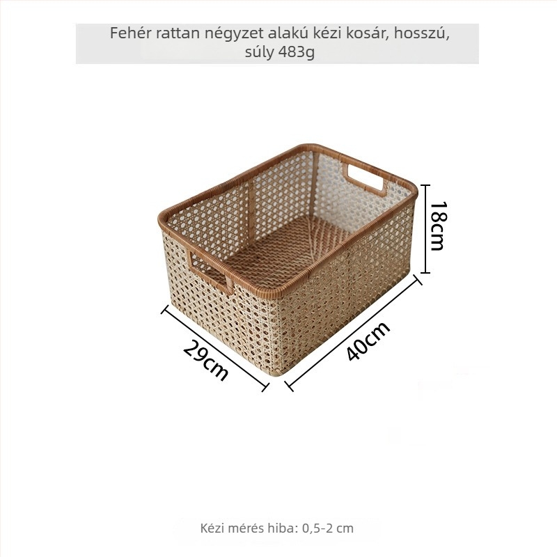 Rattan tárolókosár, kézzel szőtt, nagy keret, nordic stílus, könnyű lux, CD-k és könyvek tárolására, otthoni rendszerezés