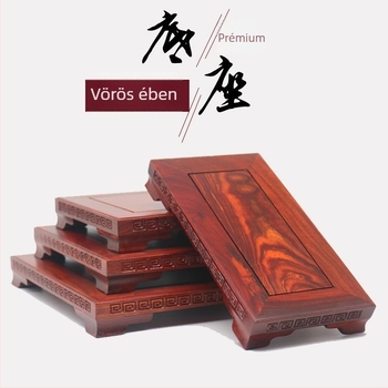 Ebontömörfa téglalap alakú dekoratív alap akváriumhoz, vázákhoz és bonsajhoz, Buddha-szoborhoz; porcelán és kő díszítéssel
