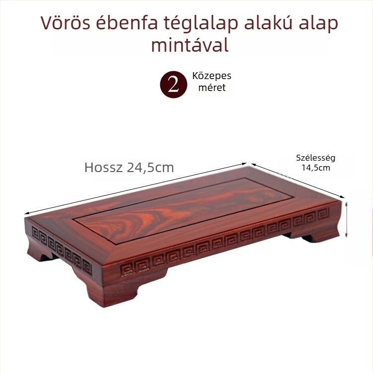 Ebontömörfa téglalap alakú dekoratív alap akváriumhoz, vázákhoz és bonsajhoz, Buddha-szoborhoz; porcelán és kő díszítéssel