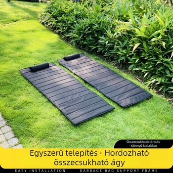 Kültéri összecsukható kempingágy és nedvességálló padlómat, Oxford anyag, méretek 60×172/163/152 cm, 4–6 személy részére