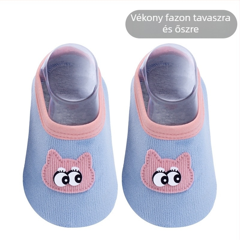 Aranyos mesefigurás baba padlószárú zokni, csúszásmentes pöttyökkel, puhák, nedvszívók és lélegzők, beltéri használatra