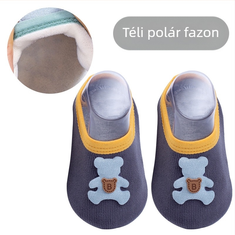 Aranyos mesefigurás baba padlószárú zokni, csúszásmentes pöttyökkel, puhák, nedvszívók és lélegzők, beltéri használatra