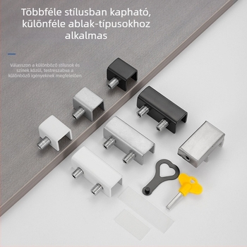 Delgu félkör alakú ablakzár csúszó ablakokhoz – gyermekbiztonság, lyuk nélküli kivitelezés, nyomás elleni védelem, lopás elleni védelem, modern minimalista stílus, modell A3, vas