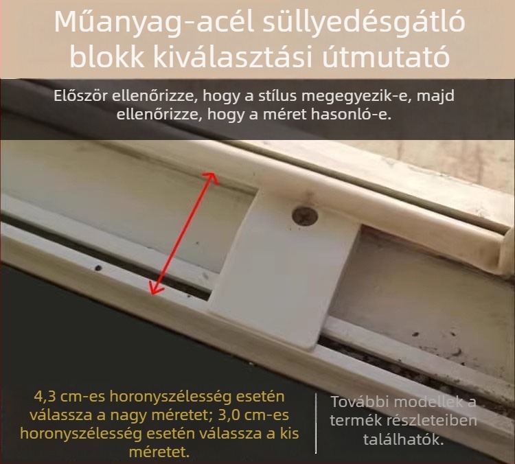 Műanyag‑acél ablakok anti‑süllyedés blokk, nyitható ablak emelő blokk, emelő blokk, távtartó párna, műanyag‑acél ablak tartozékok