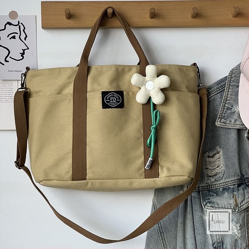 Eredeti cipzáros japán stílusú vászontáska – tote mindennapi használatra, művészi diák táska laptop és dokumentumok számára, kézben vagy vállon