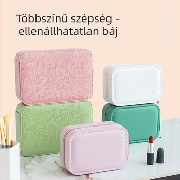 LED háromszínű világítású sminktáska, összecsukható, hordozható sminktükörrel, kozmetikumok és ékszerek tárolója, utazáshoz