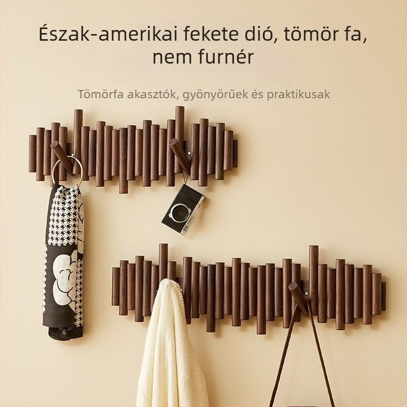 Nordic stílusú falra szerelt fa ruhafogas zongora billentyűket idéző dizájnnal és rejtett kampókkal kulcsok és táskák számára.