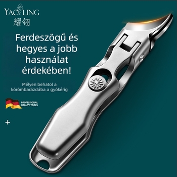 Divatos rozsdamentes acélból készült ferde végű körömvágó olló, nagy nyitással, fröccsenés elleni védelemmel, hordozható manikűr eszköz