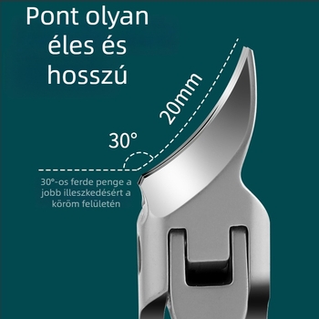 Divatos rozsdamentes acélból készült ferde végű körömvágó olló, nagy nyitással, fröccsenés elleni védelemmel, hordozható manikűr eszköz