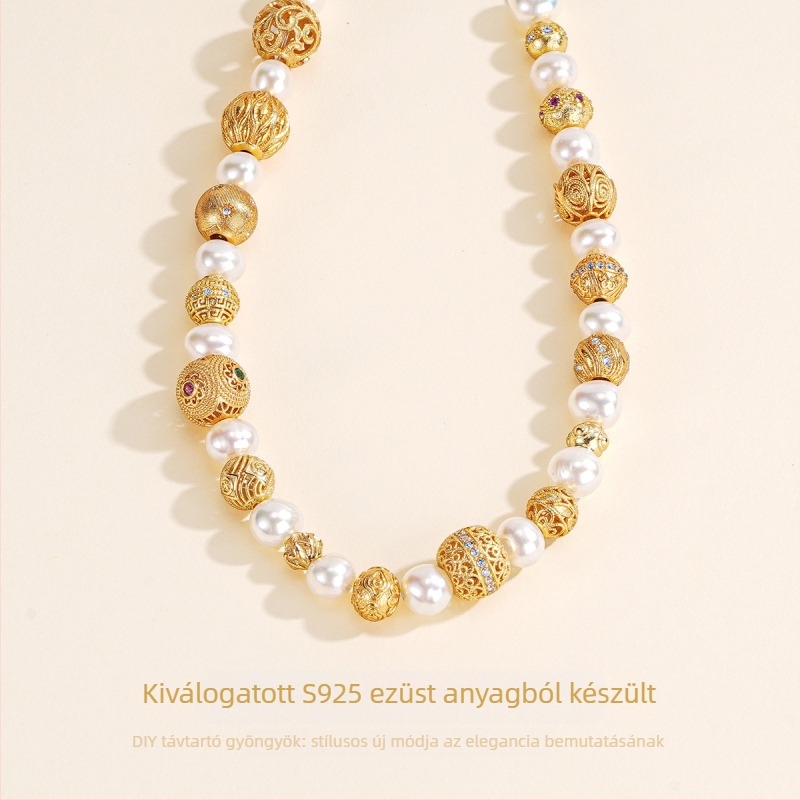 Silver Love S925 ezüst — kerek kis spacer gyöngyök DIY karkötőhöz, kristályos kiegészítők