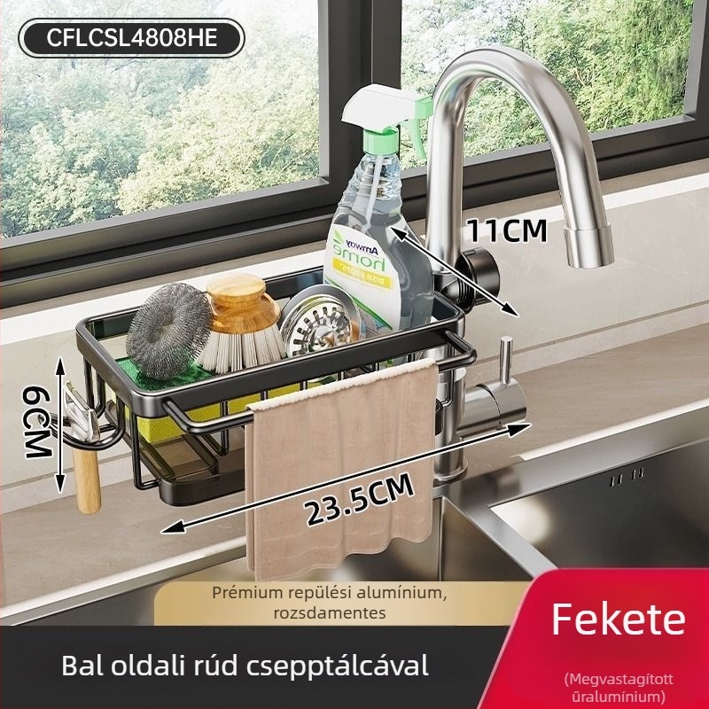 Fali alumínium konyhai leeresztőkosár és rongy tartó
