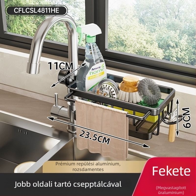 Fali alumínium konyhai leeresztőkosár és rongy tartó