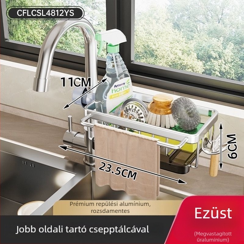Fali alumínium konyhai leeresztőkosár és rongy tartó
