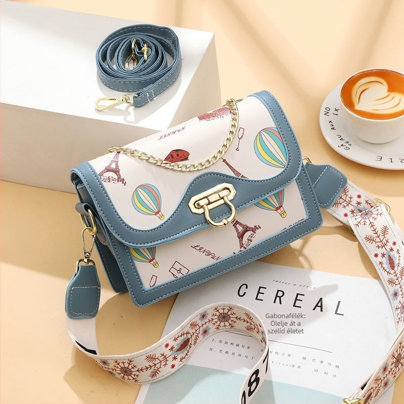 Női négyzet alakú táska lánccal a vállon, színes nyomtatású PU anyagból, crossbody