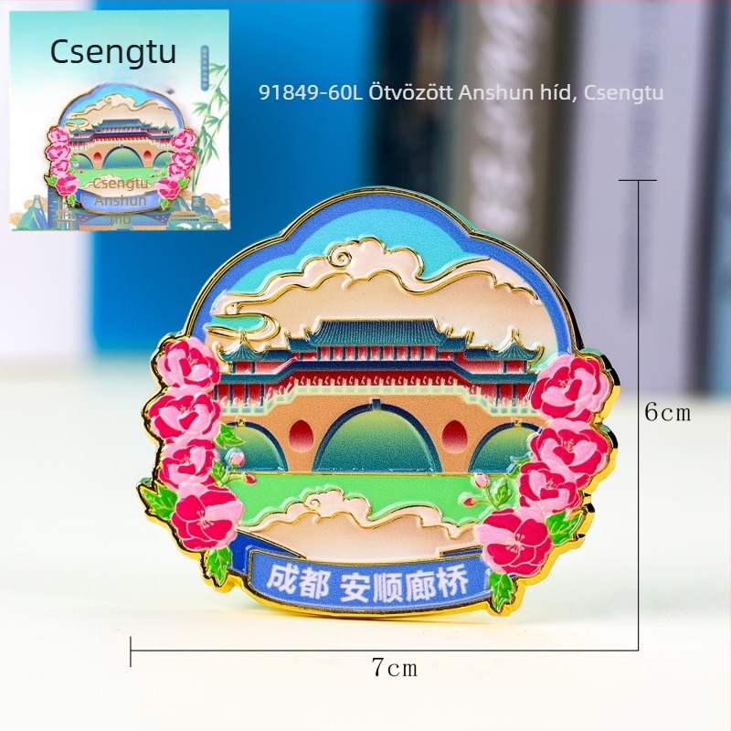 Háromrétegű fa hűtőmágnes epoxigyanta bevonattal — Chengdu kulturális látnivalók