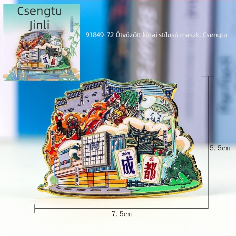 Háromrétegű fa hűtőmágnes epoxigyanta bevonattal — Chengdu kulturális látnivalók