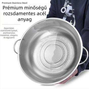 Konyhai rozsdamentes acél leeresztő kosár kettős füllel, többfunkciós mosókosár rizs, zöldségek és gyümölcsök mosásához