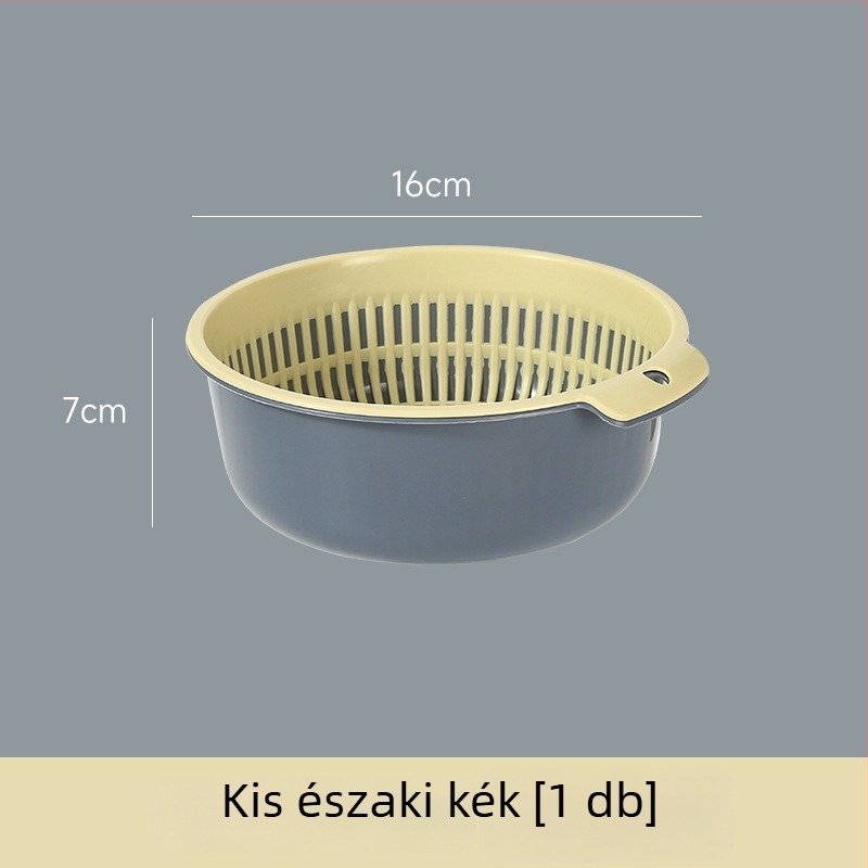 Nagy kétszintes zöldségmosó és leeresztő kosár a konyhai mosogatóhoz, kerek alakú