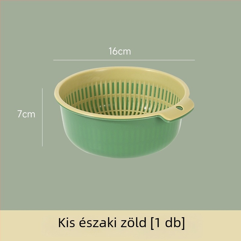 Nagy kétszintes zöldségmosó és leeresztő kosár a konyhai mosogatóhoz, kerek alakú