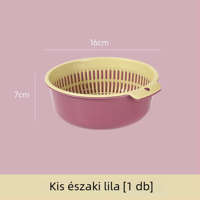 Nagy kétszintes zöldségmosó és leeresztő kosár a konyhai mosogatóhoz, kerek alakú
