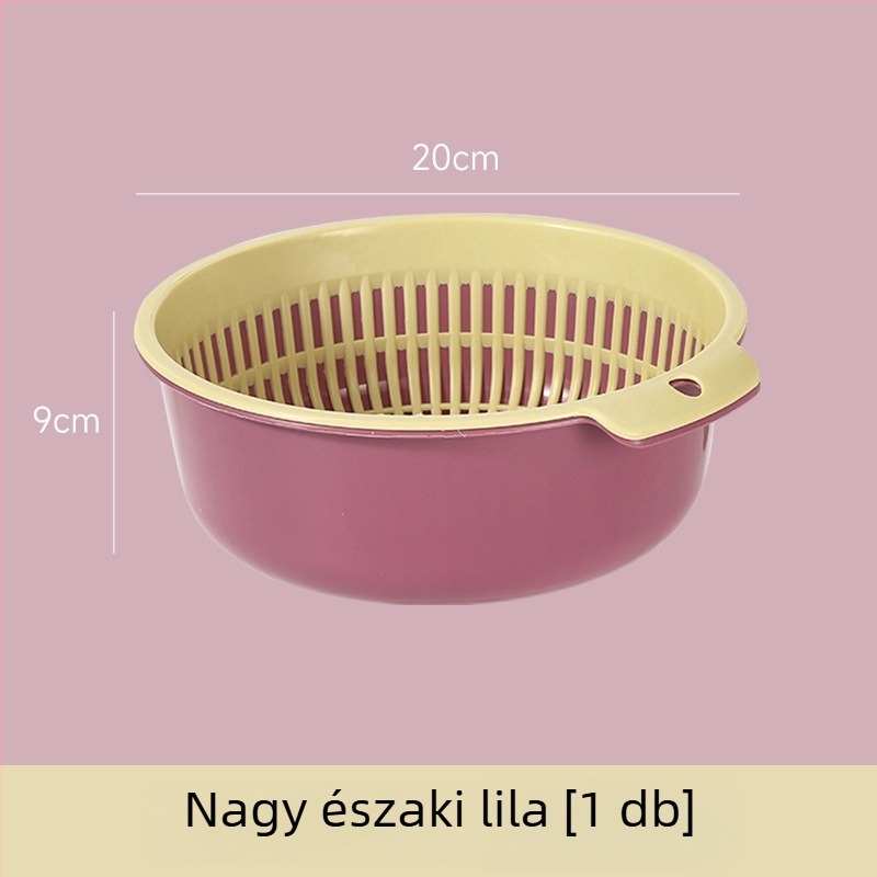 Nagy kétszintes zöldségmosó és leeresztő kosár a konyhai mosogatóhoz, kerek alakú