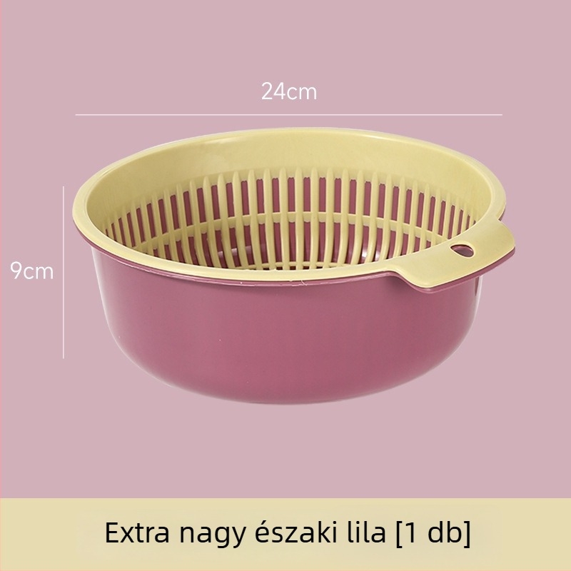 Nagy kétszintes zöldségmosó és leeresztő kosár a konyhai mosogatóhoz, kerek alakú
