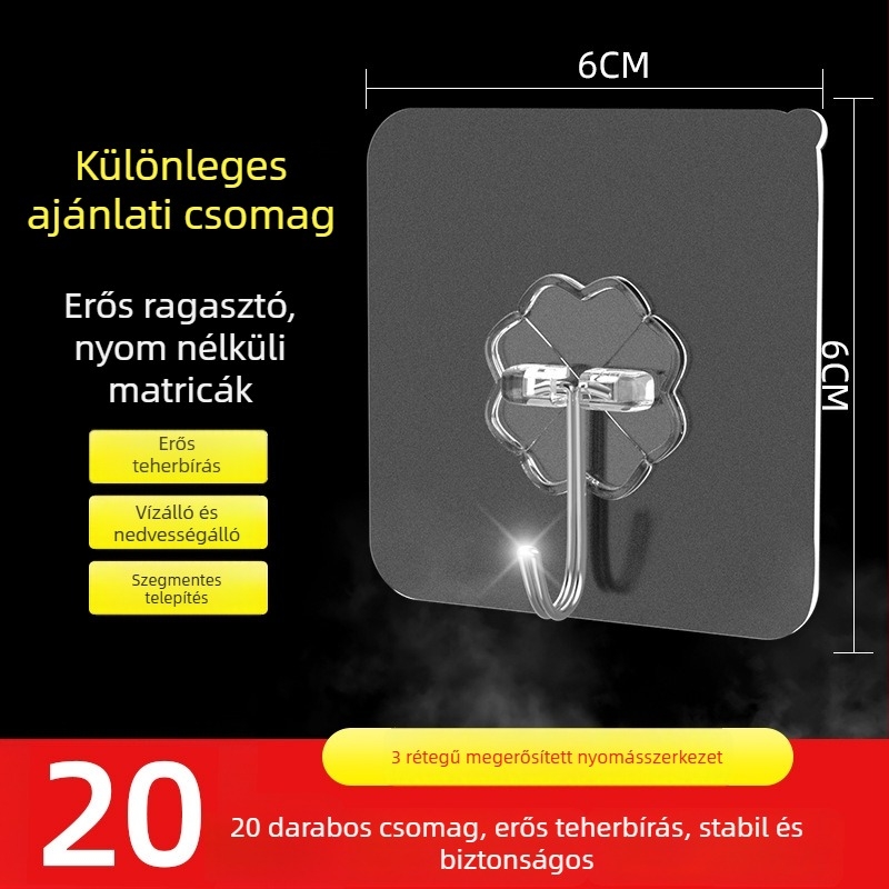 Erős ragasztós falikampó vákuumos csészével, fúrás nélkül, konyhában, terhelés 0–1 kg