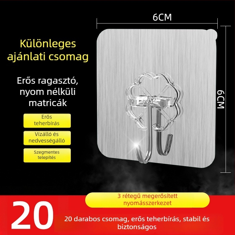 Erős ragasztós falikampó vákuumos csészével, fúrás nélkül, konyhában, terhelés 0–1 kg