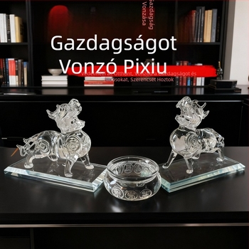 Kristály Pixiu dekoratív pár, átlátszó kincsesedény, otthon, nappali, előszoba és irodaasztalhoz, házavató ajándék