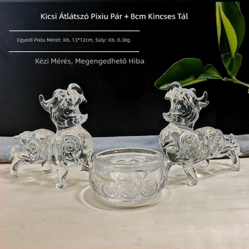 Kristály Pixiu dekoratív pár, átlátszó kincsesedény, otthon, nappali, előszoba és irodaasztalhoz, házavató ajándék