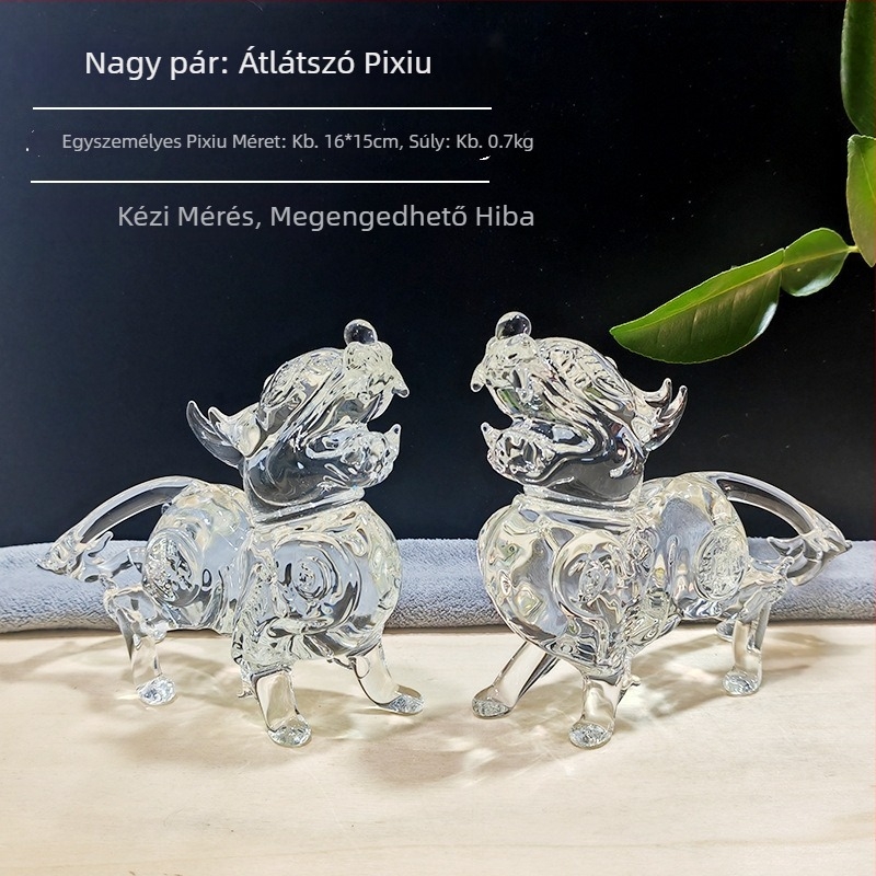 Kristály Pixiu dekoratív pár, átlátszó kincsesedény, otthon, nappali, előszoba és irodaasztalhoz, házavató ajándék
