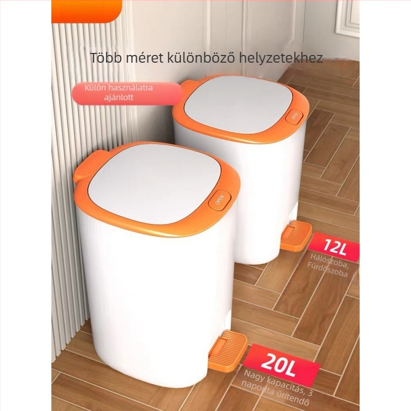 Új modell háztartási kuka fedővel, lábpedállal működtethető, nagy méret, alkalmas WC-hoz, fürdőszobához, konyhához és nappaliba.