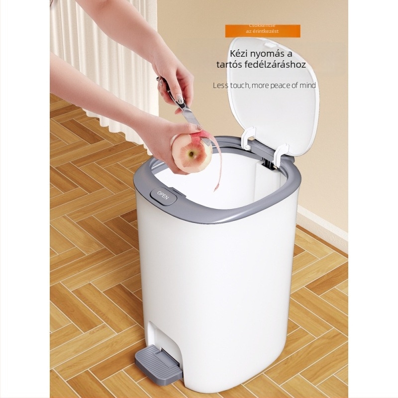 Új modell háztartási kuka fedővel, lábpedállal működtethető, nagy méret, alkalmas WC-hoz, fürdőszobához, konyhához és nappaliba.