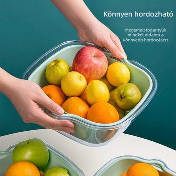 Kétszintes PET zöldség-leeresztő kosár a konyhához, műanyag gyümölcstál és mosóedény, teljes készlet nedves és száraz használatra