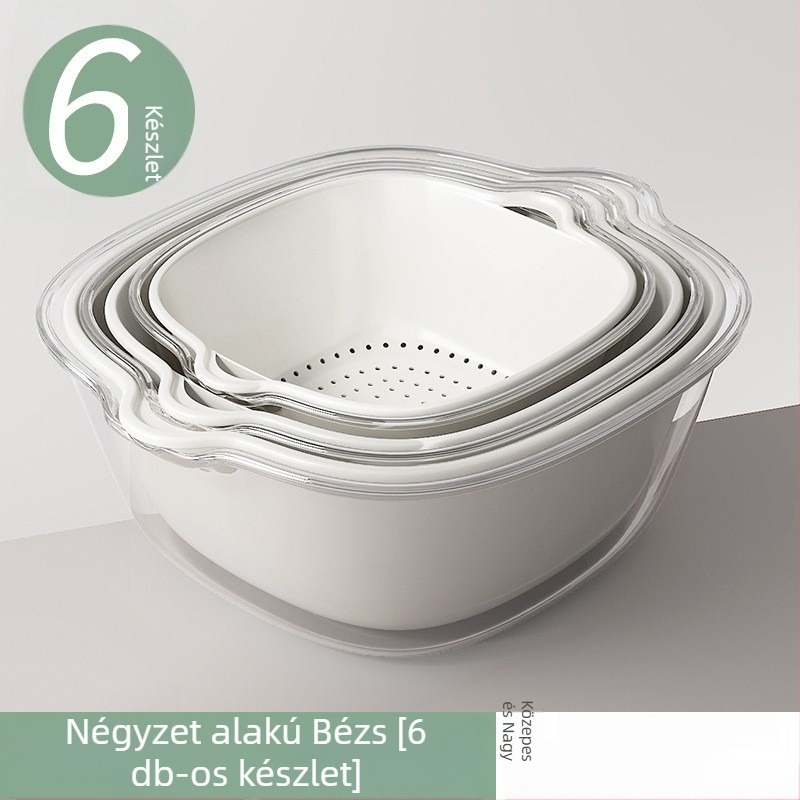 Kétszintes PET zöldség-leeresztő kosár a konyhához, műanyag gyümölcstál és mosóedény, teljes készlet nedves és száraz használatra