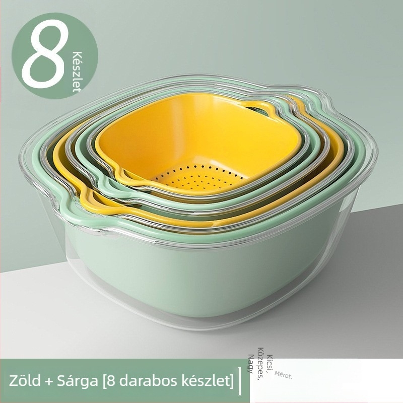 Kétszintes PET zöldség-leeresztő kosár a konyhához, műanyag gyümölcstál és mosóedény, teljes készlet nedves és száraz használatra