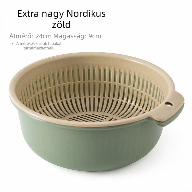 Kétoldalas műanyag mosóedény zöldségek mosására szűrőkosárral