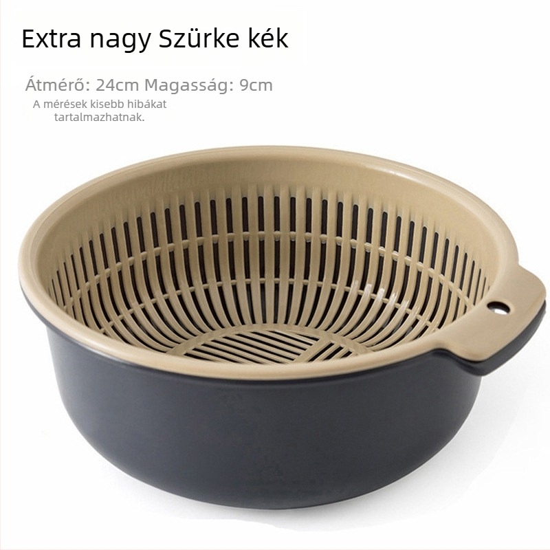 Kétoldalas műanyag mosóedény zöldségek mosására szűrőkosárral