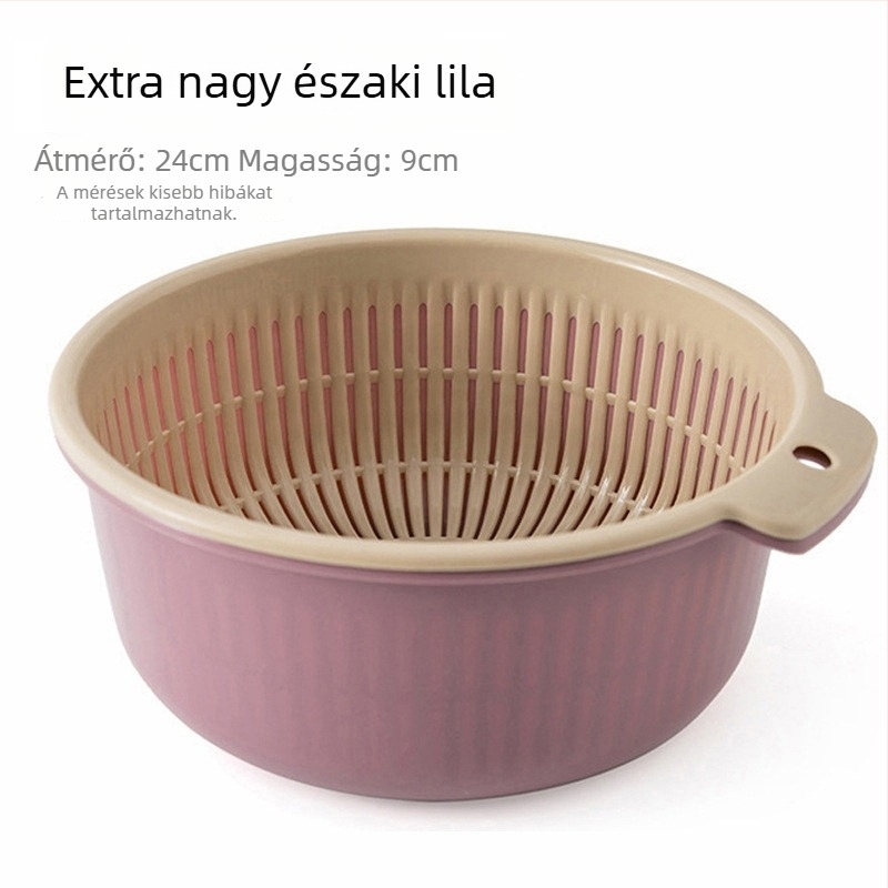 Kétoldalas műanyag mosóedény zöldségek mosására szűrőkosárral